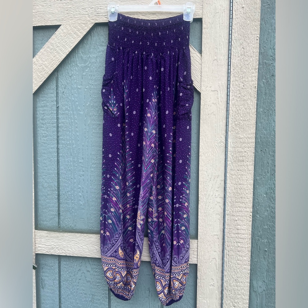 purple harem pants paisley pattern - small stretchy